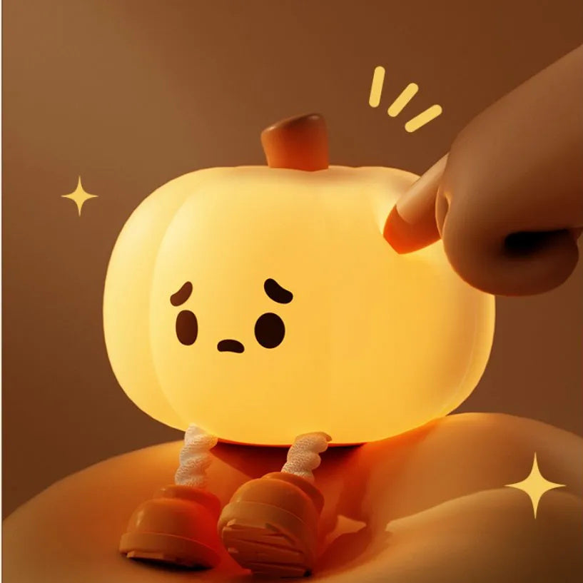 Halloween Pumpkin Night Light – Soft Silicone Touch Lamp, Rechargeable & Dimmable Bedside Decor
