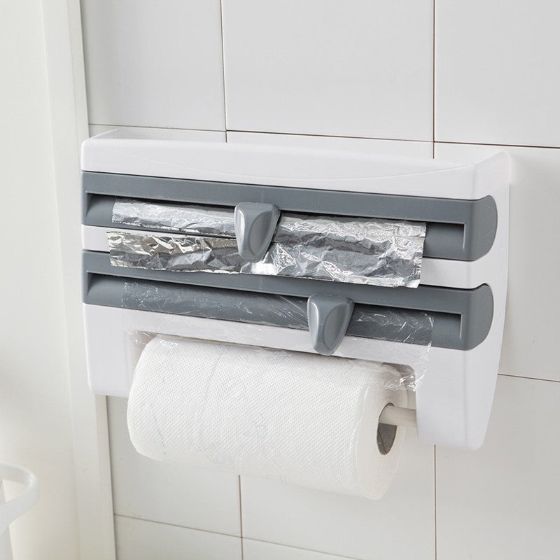 4-in-1 Kitchen Roll Holder Dispenser – Wall-Mounted Storage for Foil, Cling Film & Paper Towels