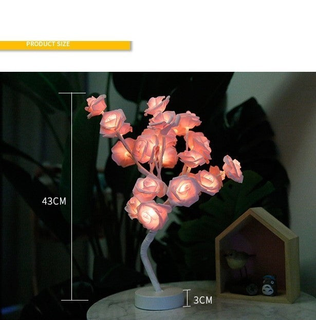 Rose Flower LED Table Lamp – USB & Battery Powered Night Light Tree for Bedroom & Home Decor