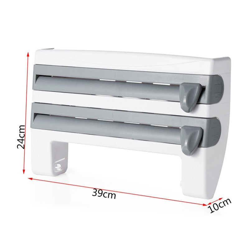 4-in-1 Kitchen Roll Holder Dispenser – Wall-Mounted Storage for Foil, Cling Film & Paper Towels