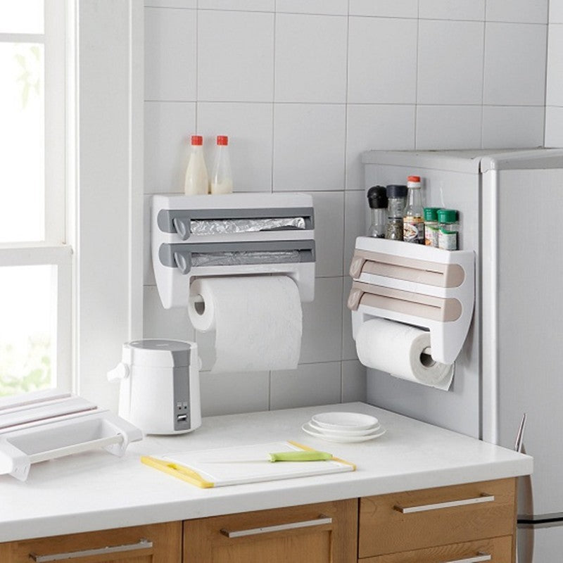 4-in-1 Kitchen Roll Holder Dispenser – Wall-Mounted Storage for Foil, Cling Film & Paper Towels