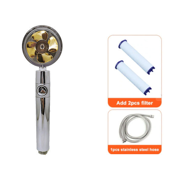 Water-Saving 360° Rotating Shower Head with High-Pressure Spray & Built-in Fan – ABS Chrome Bathroom Accessory