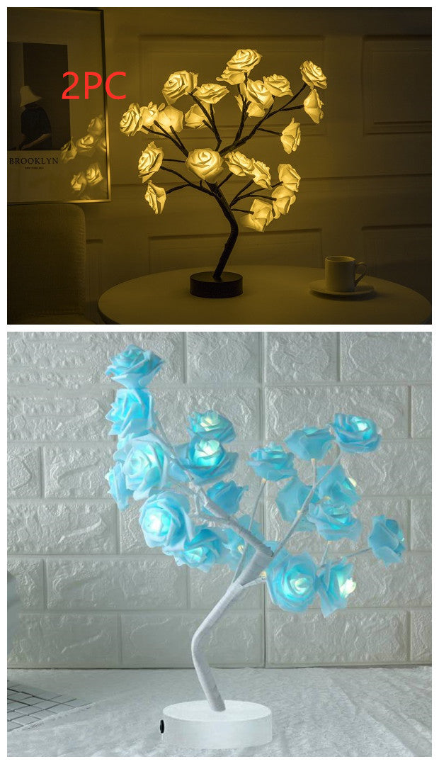 Rose Flower LED Table Lamp – USB & Battery Powered Night Light Tree for Bedroom & Home Decor
