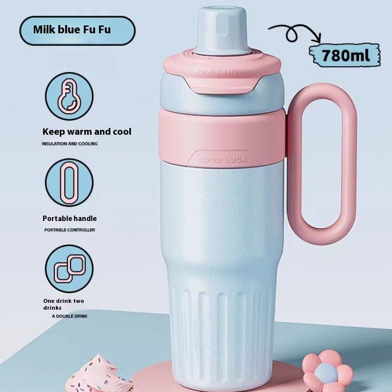 780ml Gradient Double Drink Thermal Cup – Stainless Steel Insulated Coffee & Straw Cup with Lid
