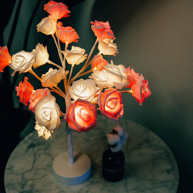 Rose Flower LED Table Lamp – USB & Battery Powered Night Light Tree for Bedroom & Home Decor