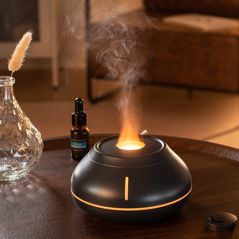 Flame Aroma Diffuser & Humidifier with Colourful LED Light – 130ml Ultrasonic Quiet Mist for Home & Office