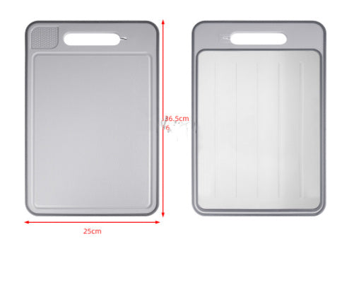 Double-Sided Cutting Board with Defrosting Tray & Knife Sharpener – Garlic Grinder & Hanging Storage