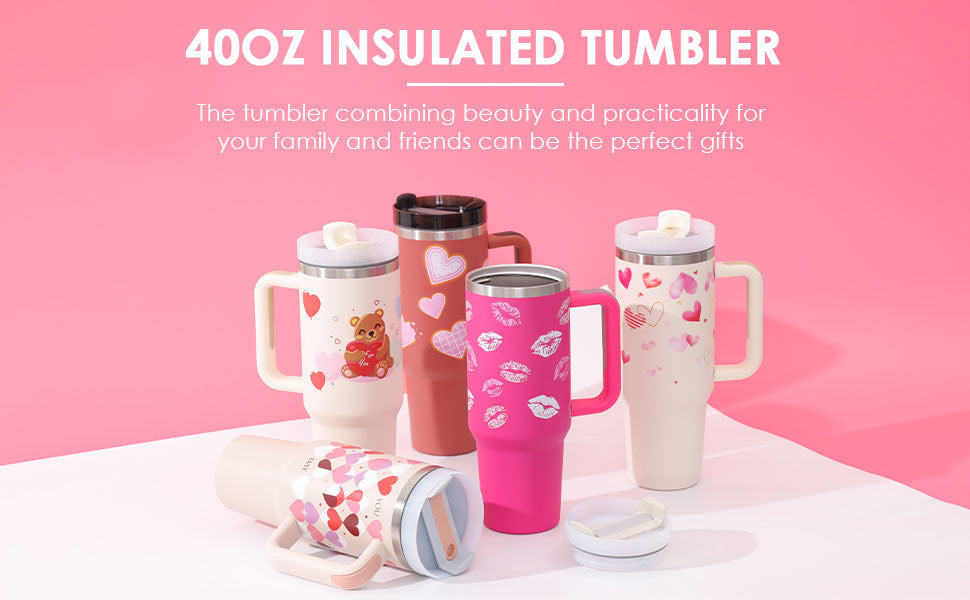 40oz Insulated Tumbler with Handle & Straw – Stainless Steel Vacuum Coffee Mug with Lid
