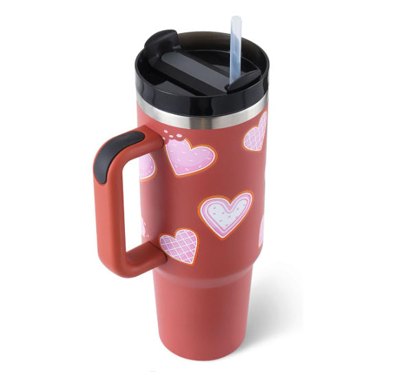 40oz Insulated Tumbler with Handle & Straw – Stainless Steel Vacuum Coffee Mug with Lid