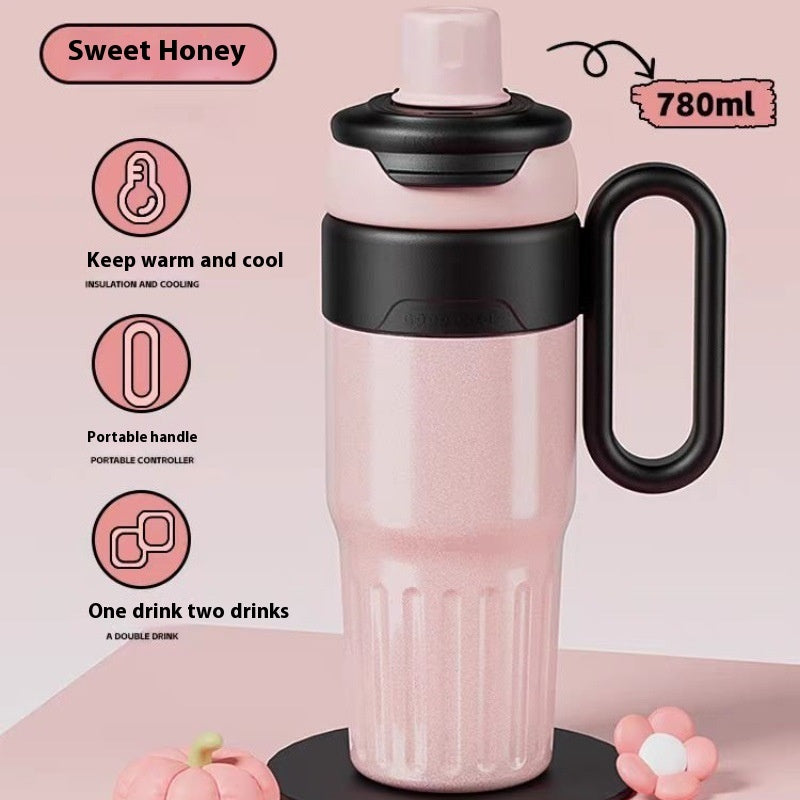 780ml Gradient Double Drink Thermal Cup – Stainless Steel Insulated Coffee & Straw Cup with Lid