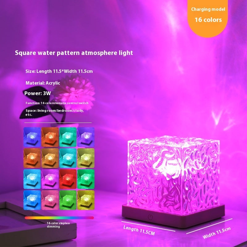 LED Water Ripple Ambient Night Light – 16 Colour Crystal Lamp with Remote Control & USB Charging