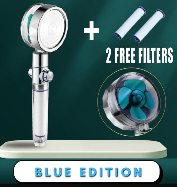 Water-Saving 360° Rotating Shower Head with High-Pressure Spray & Built-in Fan – ABS Chrome Bathroom Accessory
