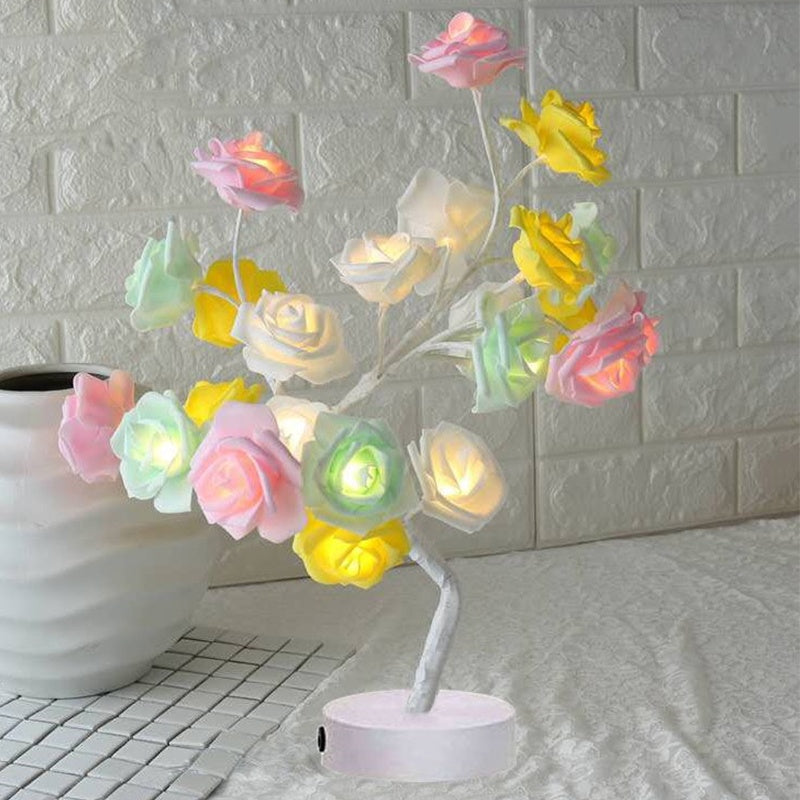 Rose Flower LED Table Lamp – USB & Battery Powered Night Light Tree for Bedroom & Home Decor