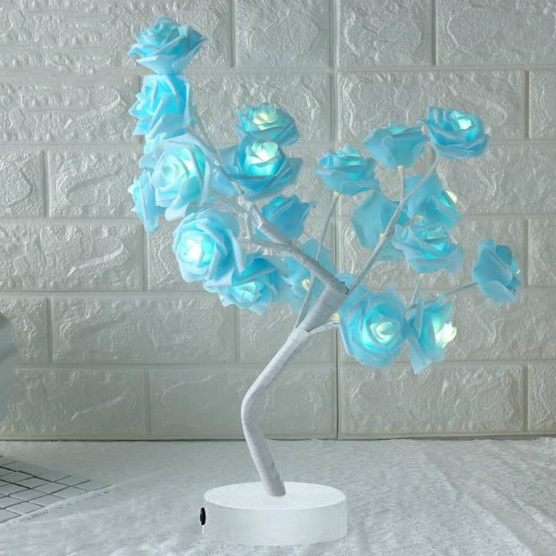 Rose Flower LED Table Lamp – USB & Battery Powered Night Light Tree for Bedroom & Home Decor