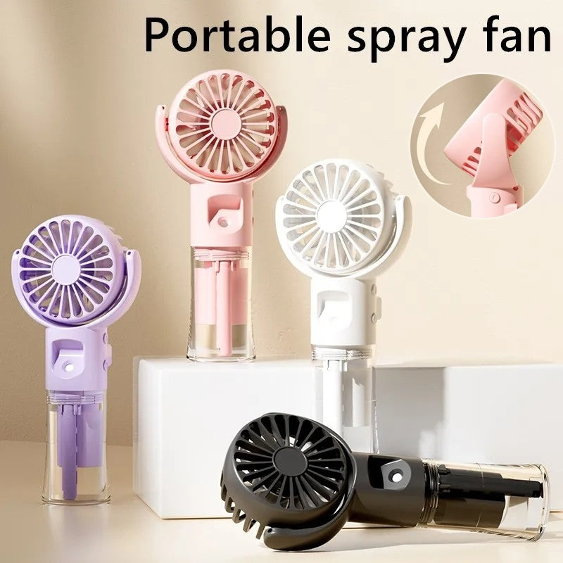 Portable Handheld Mist Fan with 4-Speed Spray – USB Rechargeable Mini Cooling Fan for Summer Outdoors