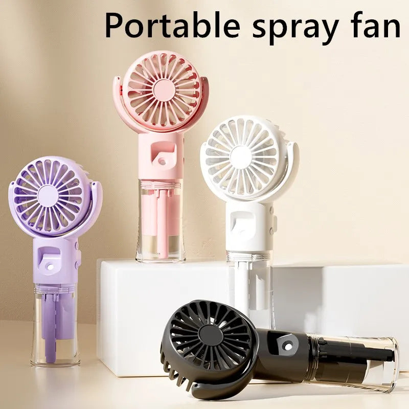 Portable Handheld Mist Fan with 4-Speed Spray – USB Rechargeable Mini Cooling Fan for Summer Outdoors