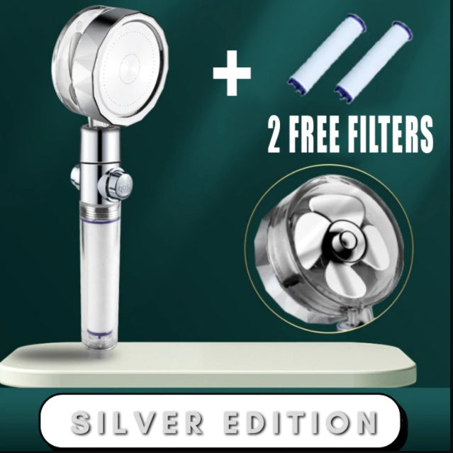 Water-Saving 360° Rotating Shower Head with High-Pressure Spray & Built-in Fan – ABS Chrome Bathroom Accessory