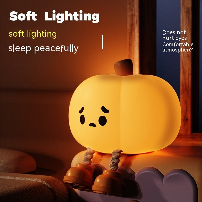 Halloween Pumpkin Night Light – Soft Silicone Touch Lamp, Rechargeable & Dimmable Bedside Decor
