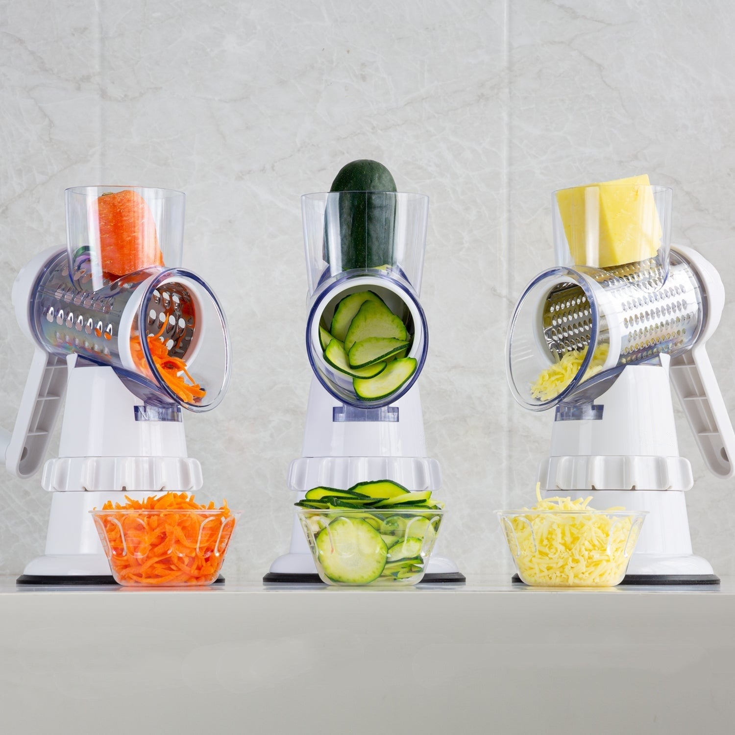 3-in-1 Manual Vegetable Slicer – Rotary Grater, Chopper, Mandoline Shredder for Kitchen (BPA-Free)