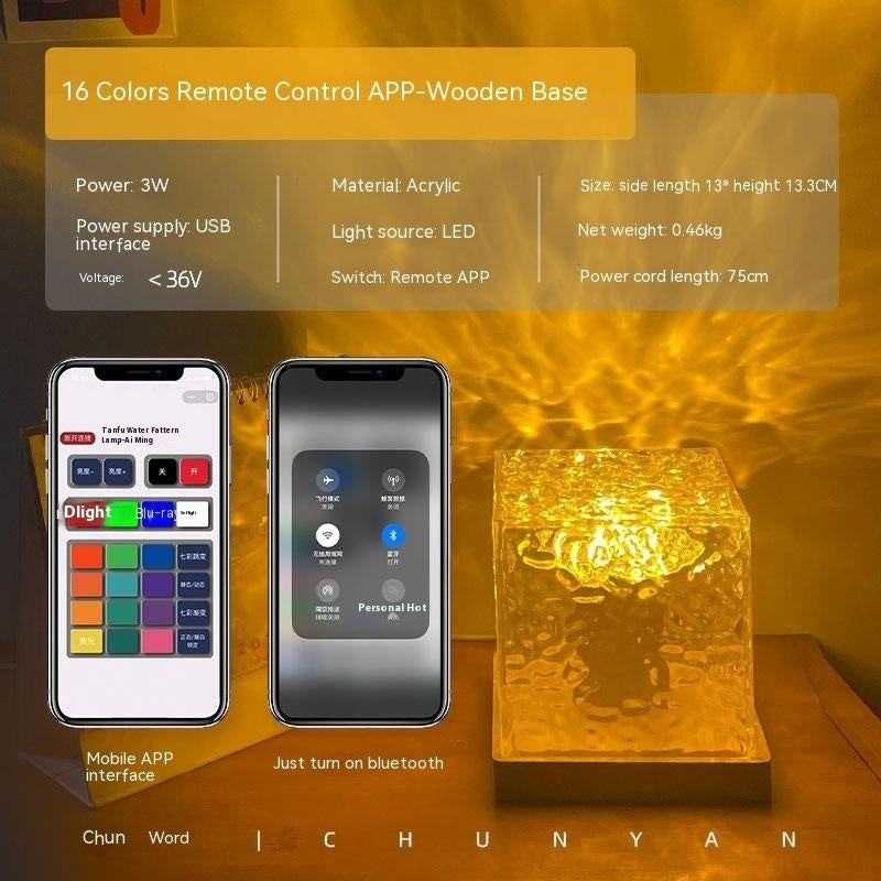 LED Water Ripple Ambient Night Light – 16 Colour Crystal Lamp with Remote Control & USB Charging