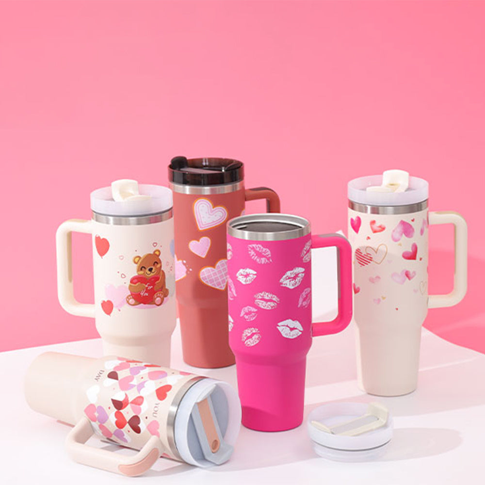 40oz Insulated Tumbler with Handle & Straw – Stainless Steel Vacuum Coffee Mug with Lid