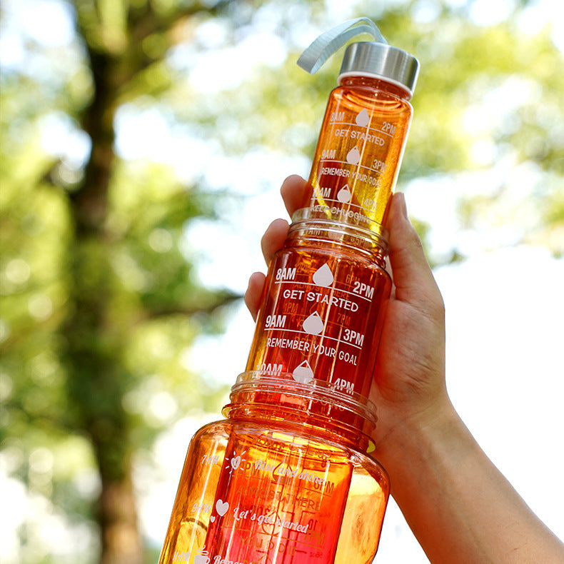 3-in-1 Gradient Color Motivational Water Bottles Set – 64oz/32oz/15oz BPA-Free Sports Bottles with Straw & Phone Holder