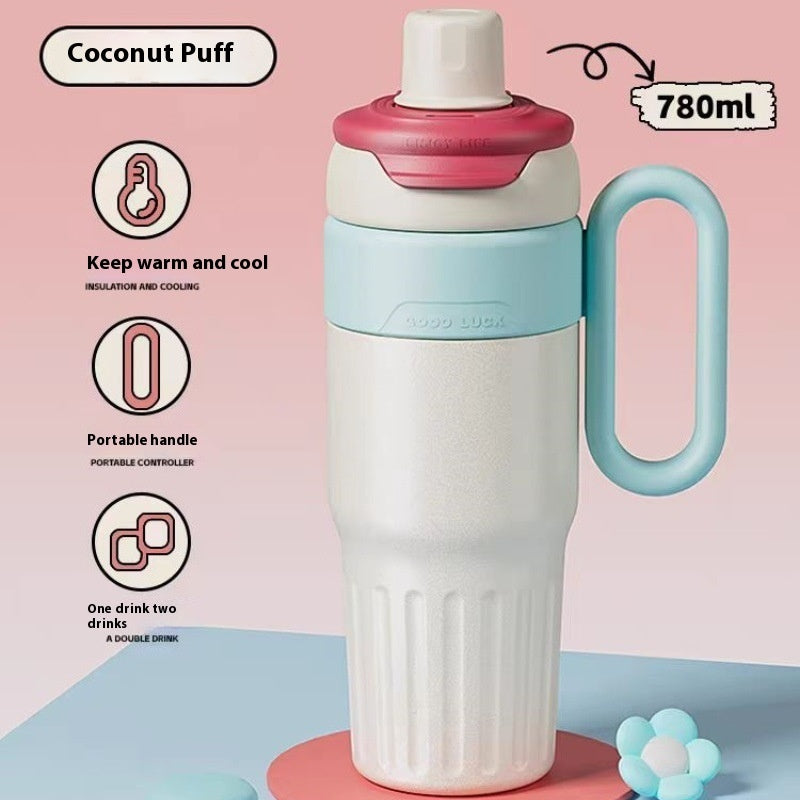 780ml Gradient Double Drink Thermal Cup – Stainless Steel Insulated Coffee & Straw Cup with Lid