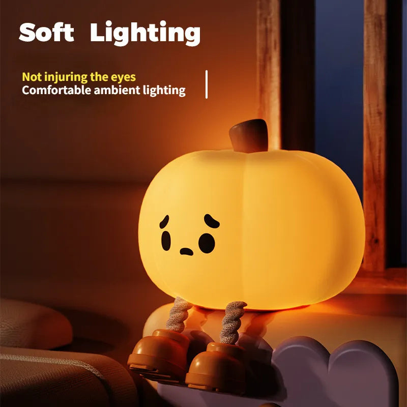 Halloween Pumpkin Night Light – Soft Silicone Touch Lamp, Rechargeable & Dimmable Bedside Decor