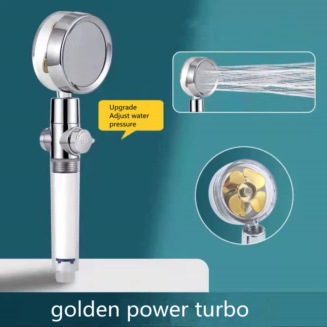 Water-Saving 360° Rotating Shower Head with High-Pressure Spray & Built-in Fan – ABS Chrome Bathroom Accessory