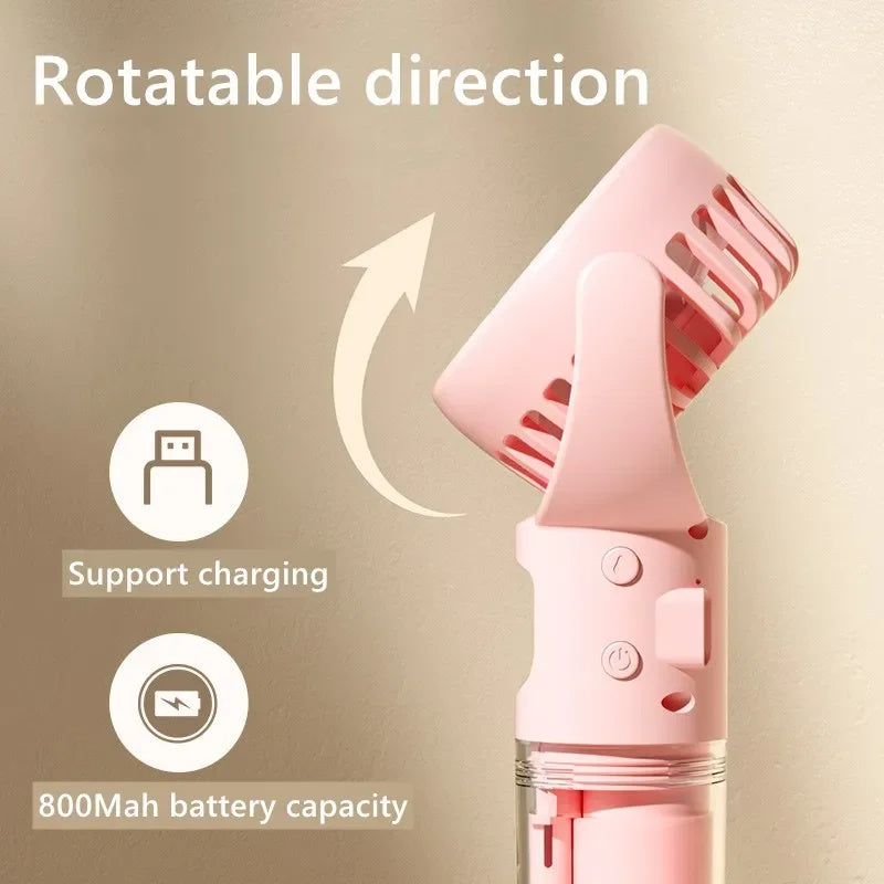 Portable Handheld Mist Fan with 4-Speed Spray – USB Rechargeable Mini Cooling Fan for Summer Outdoors