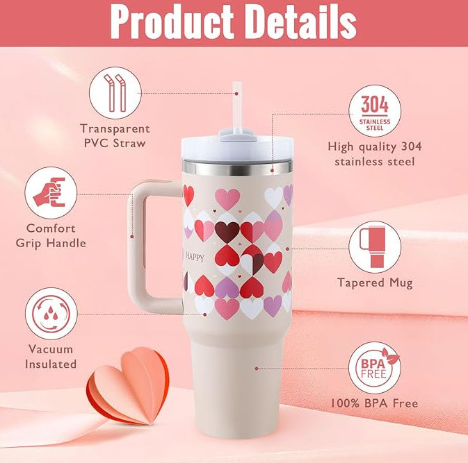 40oz Insulated Tumbler with Handle & Straw – Stainless Steel Vacuum Coffee Mug with Lid