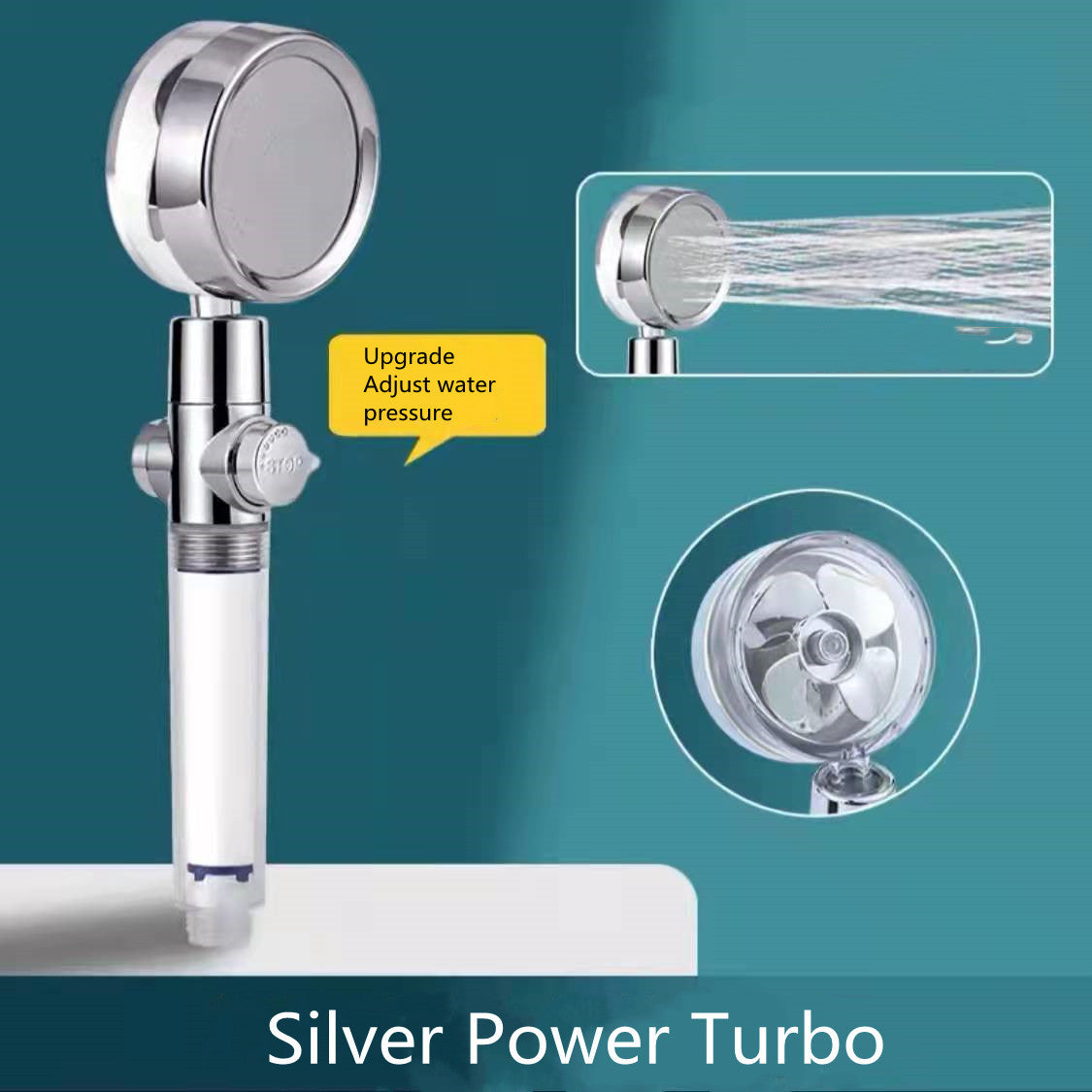 Water-Saving 360° Rotating Shower Head with High-Pressure Spray & Built-in Fan – ABS Chrome Bathroom Accessory